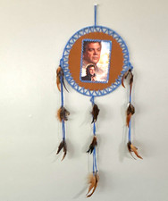 Blue Dream Catcher Wall Hanging with Feathers and Photo Center picture