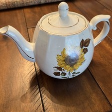 Vintage Ellgreave Wood & Sons Teapot, Sunflowers, Gold Trim picture