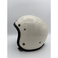 Vintage White Open Face Motorcycle Helmet 3-Snap Retro Cafe Racer Display picture