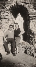 1958 Cute Couple Pretty Woman Handsome Man Virgin Mary Grotto Shrine Portrait picture