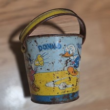 RARE Disneyland 1938 Tin Toy Sand Pail Azing Patina picture