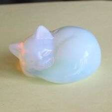 Opalite Cat Statue Handcrafted Blue Crystal Kitty Sleeping Kitten Desk Decor picture