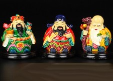 Chinese Feng Shui Ceramic Three Deitie Fuk Luk Sau Statue Decor picture