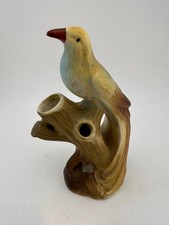 Czecho-Slovakia Ceramic Bird Tree Stump Multi Opening Bud Vase Antique picture