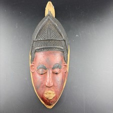 African Baule Tribe Mask Handcrafted Red Wood Wall Hanging Decor Art picture