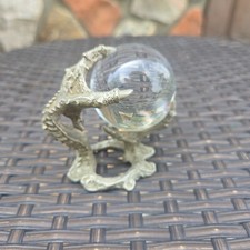 VTG Sunglo Denicolo Pewter Dragon Claws Magical Crystal Ball Orb Signed Marked picture