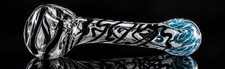 Glass Tobacco Hand Pipe Clear Black Swirl Teal Blue Accent Art Glass picture