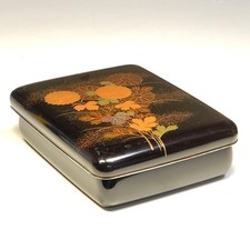 Japanese Makie Lacquer Box Gold Chrysanthemum Wooden 13.5cm picture