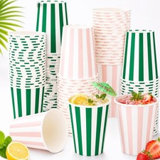 Yungyan 100 Pack Pink and Green Cabana Striped about 9 oz, picture