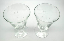 2 Vintage Etched Clear Crystal Stemware Iced Tea Goblet Wine Barware Glasses MCM picture