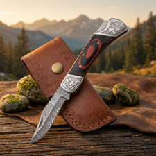 Damascus Folding Knife, Pocket Knife For Men, Handmade Damascus Folding Knife picture
