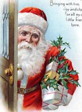 1908 ERA SANTA CLAUS*CHRISTMAS GREETING*JOLLY FACE*TIP-TOES IN*EMBOSSED POSTCARD picture
