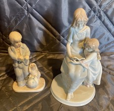 2 VINTAGE PORCELAIN FIGURINES, MEICO MOTHER & DAUGHTER & K’s COLLECTION BOY &DOG picture