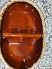 Vintage Hull Brown Drip Divided Serving Bowl Vegetable Bowl Casserole  picture