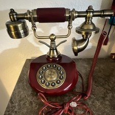 Southern Telecom Antique-Style Corded Desk Telephone, Push-Button, Red Brass picture