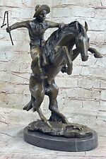 BRONCO BUSTER Frederic Remington Western Bronze Statue Sculpture Marble Base 17