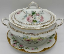 Antique O&EG Royal Austria Porcelin Soup Tureen with Underplate, Circa 1900 picture