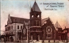Postcard st Congregational Church Masonic Temple Mattoon IL Illinois 1908 J-550 picture