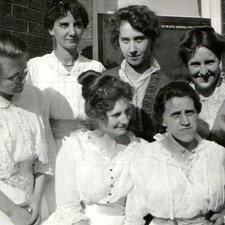 c1910s Group of 6 Young Women Balcony Snapshot Photo White Lace Dresses Vintage picture