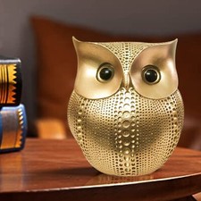 Golden Lucky Owl Statue Goddess Lakshmi Vehicle Figure Showpiece For Home Decor picture