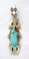 Navajo Betta Lee Pilot Mountain Turquoise  Pendant 925 Sterling Silver 4.25 Inch picture