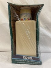 Vintage 1980s Dixie Cups Dispenser Beige Floral Pop Up Kitchen Holder - Sealed picture