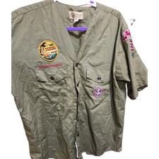 VTG BSA 1960s Uniform Collarless Short Sleeve Shirt With Patches Size 16 picture