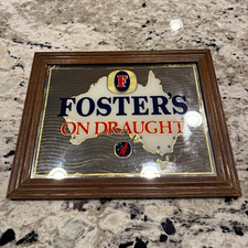 Foster's On Draught Beer Framed Bar Mirror Wood Frame Breweriana Theme picture