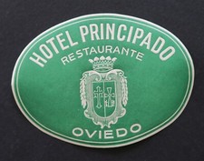 Old label HOTEL PRINCIPADO RESTAURANTE OVIEDO SPAIN SPAIN picture