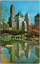 1956 Central Park NYC Postcard - Plaza Hotel Reflection, New York City picture