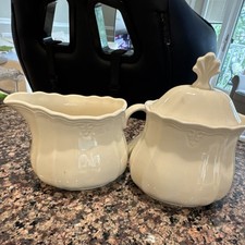 Lenox Casual Elegance Creamer & Covered Sugar Bowl Set Ivory USA Vintage picture