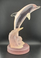 Vintage Donjo Dolphin Sculpture Pink/Peach Lucite Artist Signed 13” *RARE* picture