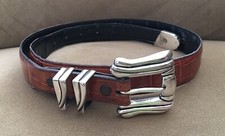 Vintage Vincenza Sterling Silver Ranger Belt Buckle Set & Calfskin Size 32 Belt picture