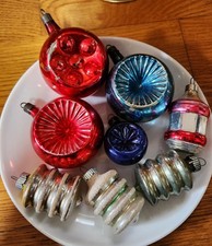 8 Vintage Premier Mercury Glass Mica Lantern Ornaments Solid Indent 3