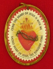 Vintage SACRED HEART OF JESUS Scapular Catholic APOSTLESHIP OF PRAYER Badge picture
