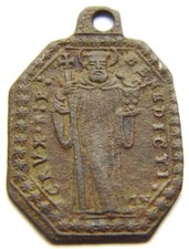 Rare Post Medieval Hammered Brass St Benedict Shield Holy Medal Patron Exorcism picture