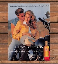 Lady Stetson Fragrance Couple Motorcycle Western Cowboy Hat Print Ad 1993 1990s picture