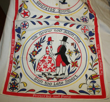 Vtg Pennsylvania Dutch Kitchen Dish Tea Towel Folk Art Proverbs & Puns German picture