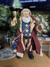 Patriotic Santa Fabric Mache Paper Mache Midwest Imports 11” Americana Flag USA picture