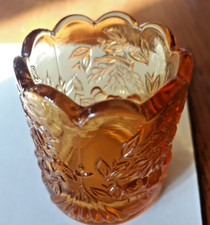 Amber Glass Cherry Wreath Toothpick Holder Vintage picture