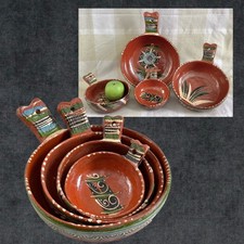 4 Vtg Mexican Nesting Serving Bowls Red Clay Pottery Terracotta Hand Made picture