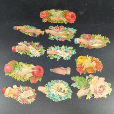 Lot 12 Victorian DIE CUT Scrap hands flowers vintage antique embossed picture