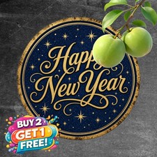 Happy New Year Celebration Tin Sign Round Festive Holiday Party Plaque 8x8 picture