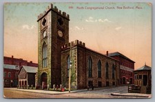 North Congregational Church Clock Tower New Bedford MA UDB 1909 Postcard TS-195 picture