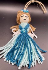 Handmade Angel Ornament, Yarn, Teal picture