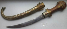 Antique Dagger Knife Kumiya Morocco Jewish Fixed Brass Wood Handle Rare Old 20th picture
