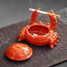 Novelty Cool Crab Ashtray with Lid, Ceramic Unique Ash Tary for Cigarette Cigar picture