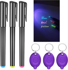 3 Pcs Invisible Ink Pen w/ UV LED Keychain Flashlight Pen for Secret Notes picture