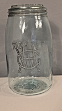 Antique Aqua GEM Reverse HGW Quart Fruit Jar Pat. Nov 1867 #302 Error on Base picture