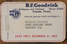 Vintage B.F. Goodrich Paper Credit Charge Card Expired 1954, Orlando, Florida picture